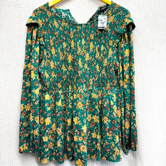 Torrid Floral Green Long Sleeve Crinkle Gauze Blouse Top Sz Large Summer Boho - Picture 1 of 8